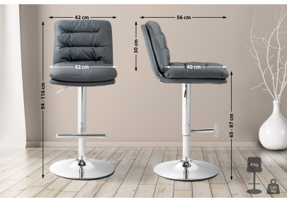 Sgabello da bar Damar, similpelle, grigio cromo