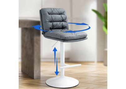 Tabouret de bar Damar, similicuir, blanc/gris