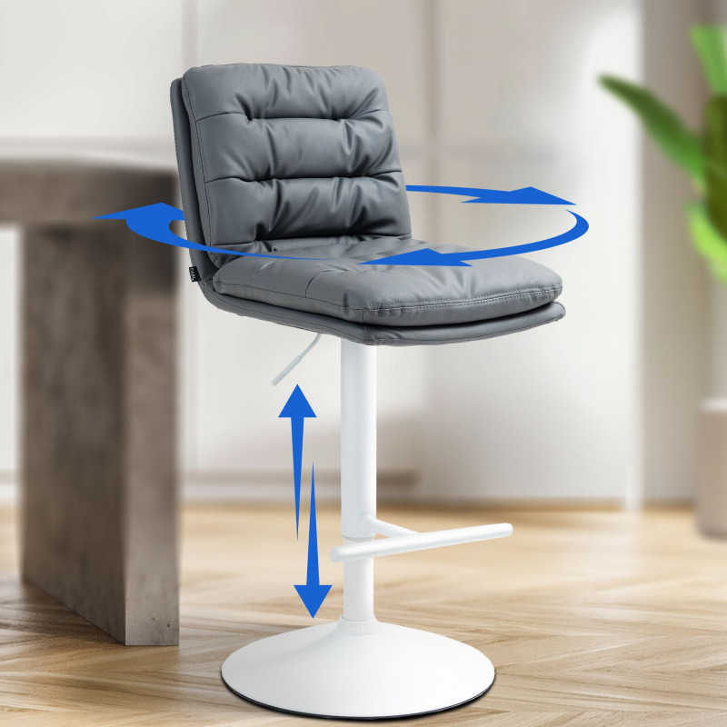 Tabouret de bar Damar, similicuir, blanc gris