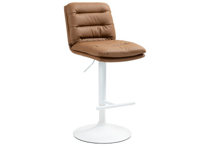 Tabouret de bar Damar, similicuir, blanc/marron clair