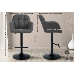 Tabouret de bar Natoma, tissu : noir/gris foncé
