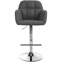 Tabouret de bar Natoma, tissu, chrome, gris foncé