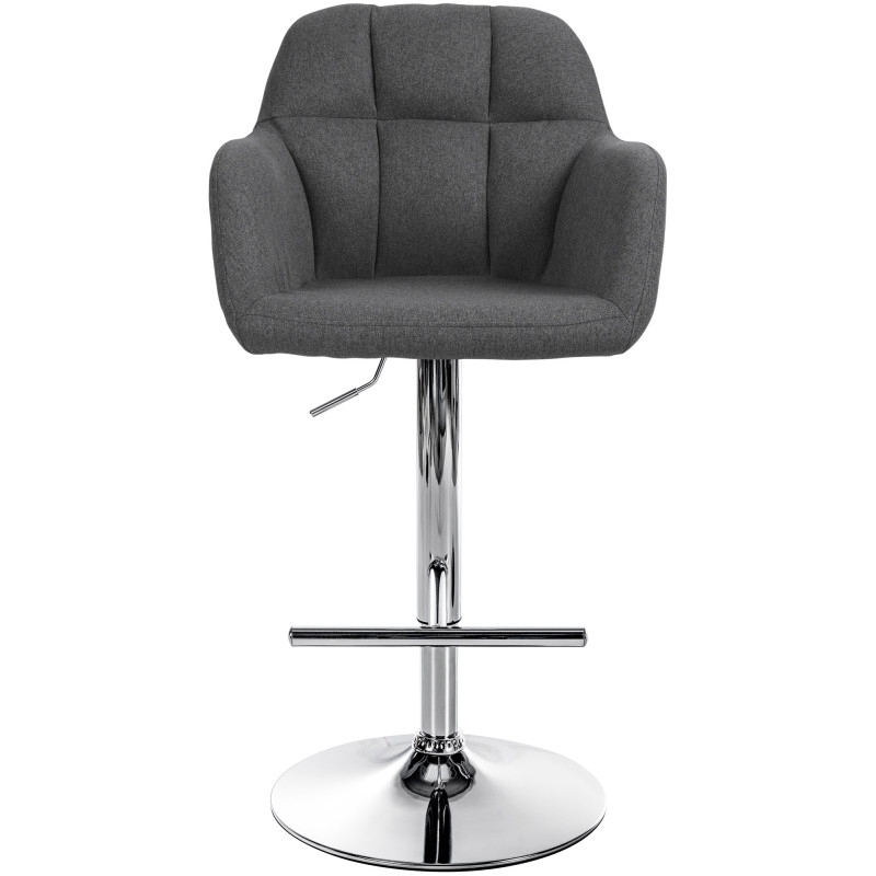 Tabouret de bar Natoma, tissu, chrome, gris foncé