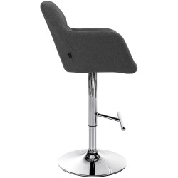 Tabouret de bar Natoma, tissu, chrome, gris foncé