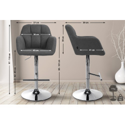 Tabouret de bar Natoma, tissu, chrome, gris foncé
