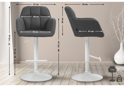 Tabouret de bar Natoma, tissu blanc/gris foncé