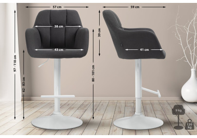 Tabouret de bar Natoma, tissu, blanc/noir