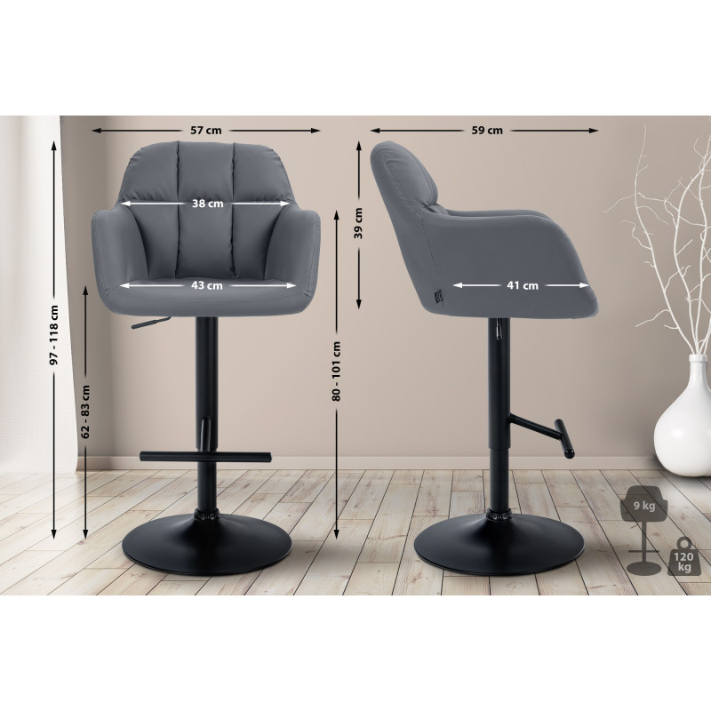 Tabouret de bar Natoma, similicuir, noir/gris