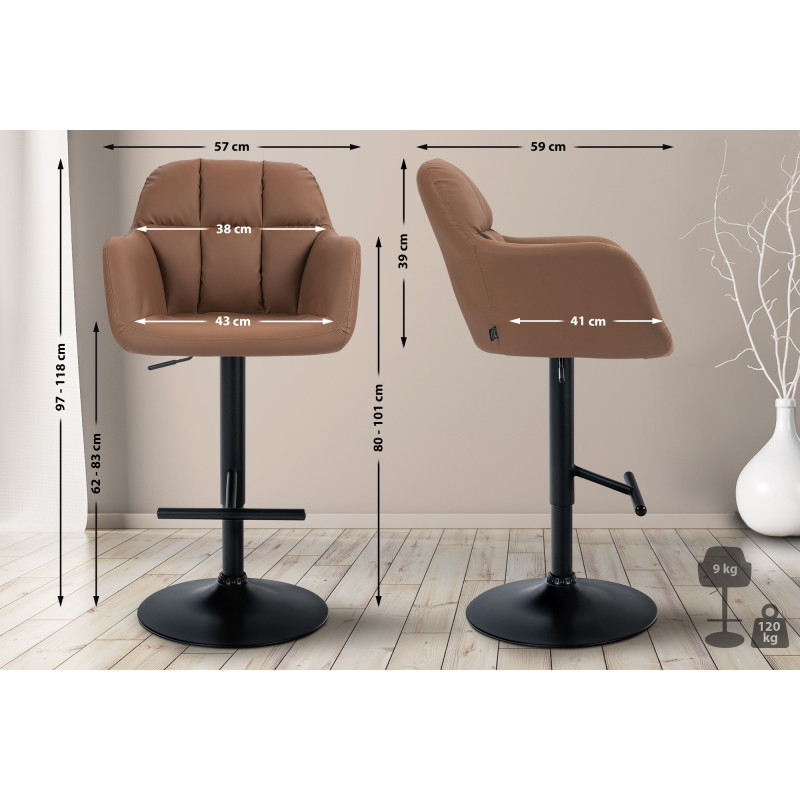 Tabouret de bar Natoma, similicuir, noir/marron clair