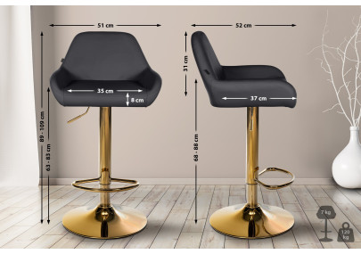 Tabouret de bar Braga Gold en similicuir noir