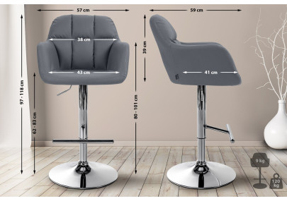Taburete de bar Natoma, piel sintética, gris cromado
