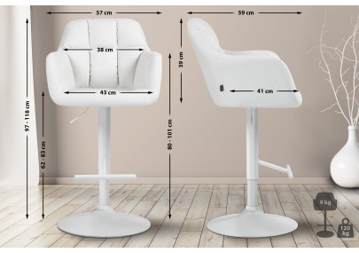 Taburete de bar Natoma, imitación de cuero, blanco