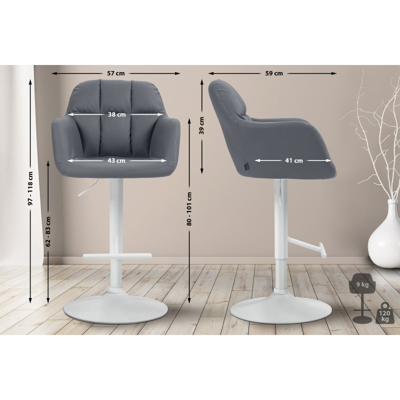 Tabouret de bar Natoma en similicuir blanc et gris