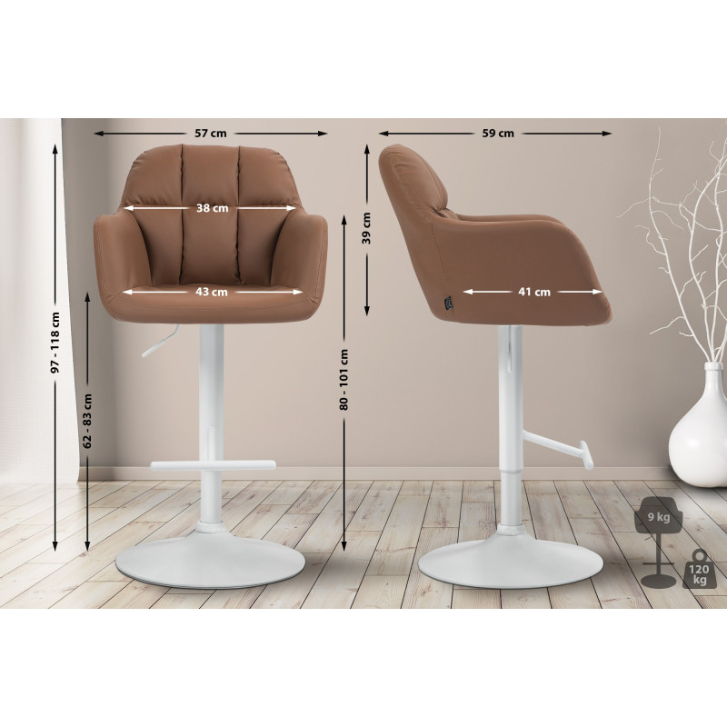 Taburete de bar Natoma, polipiel, blanco/marrón claro
