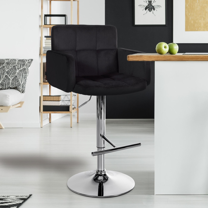 Tabouret de bar Los Angeles, velours, chrome, noir