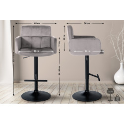 Tabouret de bar en velours noir, Los Angeles gris