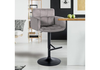 Tabouret de bar Los Angeles, velours, noir et gris