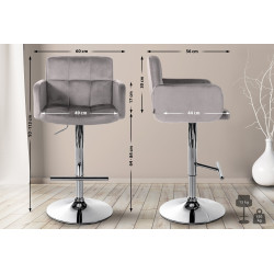 Tabouret de bar Los Angeles en velours chromé gris