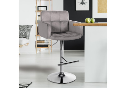 Tabouret de bar Los Angeles, velours, gris chromé