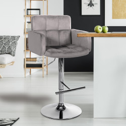 Tabouret de bar Los Angeles, velours, gris chromé