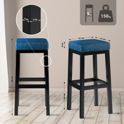 Tabouret de bar Taylor B85, tissu, bleu