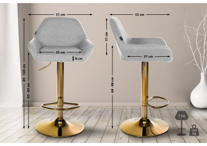 Tabouret de bar Braga doré en tissu gris