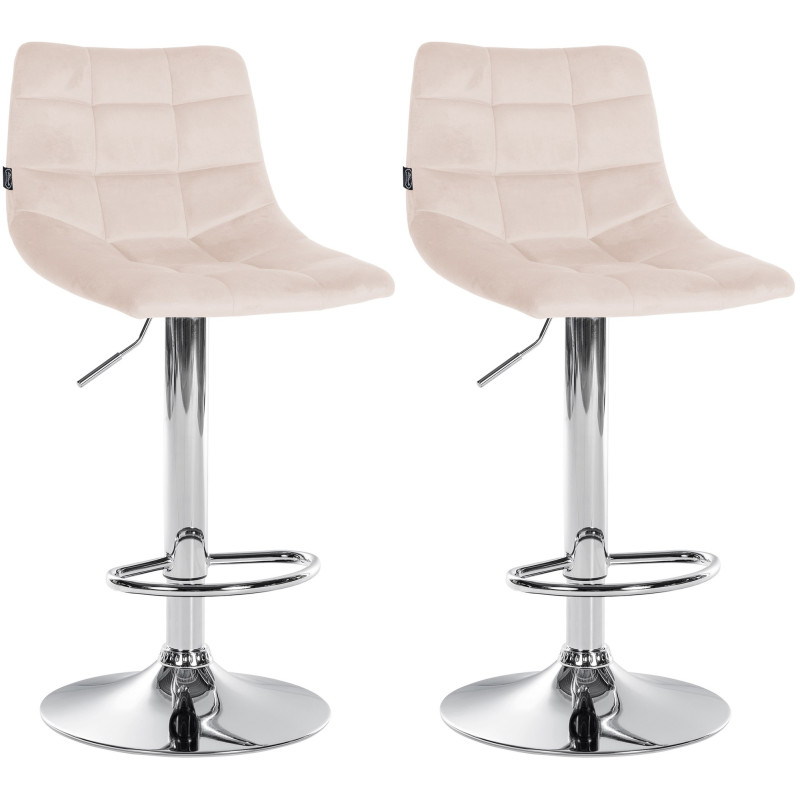 Ensemble de 2 tabourets de bar Jerry, velours, chrome, beige