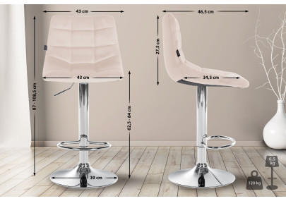 Juego de 2 taburetes de bar Jerry, terciopelo, cromo, beige