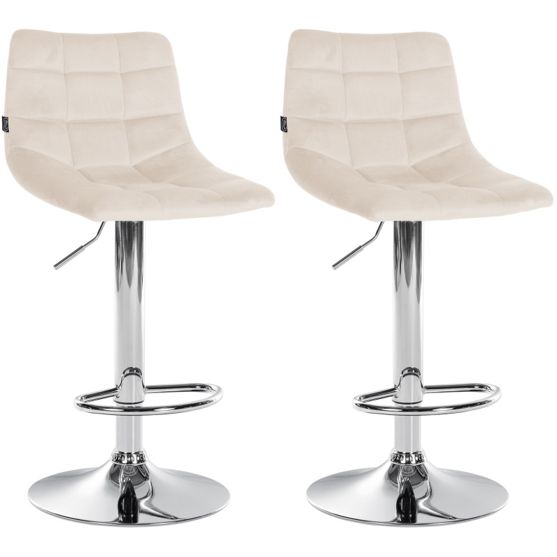 Ensemble de 2 tabourets de bar Jerry en velours chromé crème