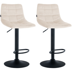 Ensemble de 2 tabourets de bar Jerry en velours, noir et crème