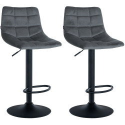 Juego de 2 taburetes de bar Jerry, de terciopelo, negro/gris oscuro