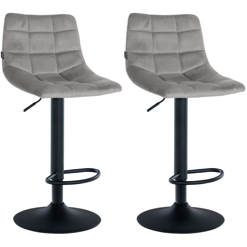 Lot de 2 tabourets de bar Jerry en velours noir gris