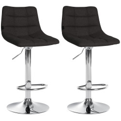 Ensemble de 2 tabourets de bar Jerry, tissu, chrome, noir