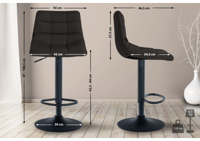 Lot de 2 tabourets de bar Jerry, en tissu, noirs