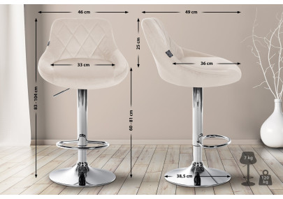Conjunto de 2 banquetas de bar Lazio em veludo, cromado e creme.