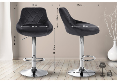 Set di 2 sgabelli da bar in velluto Lazio, cromati, grigio scuro