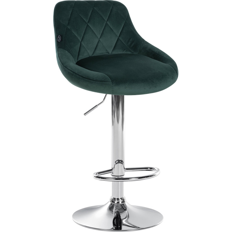 Ensemble de 2 tabourets de bar Lazio, velours, chrome, vert foncé