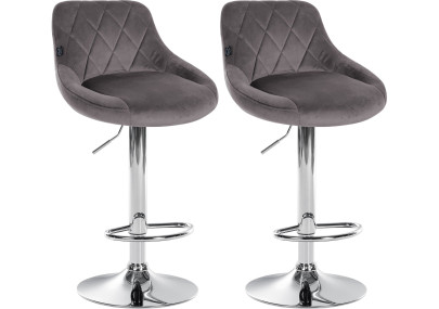 Juego de 2 taburetes de bar Lazio de terciopelo, gris cromado