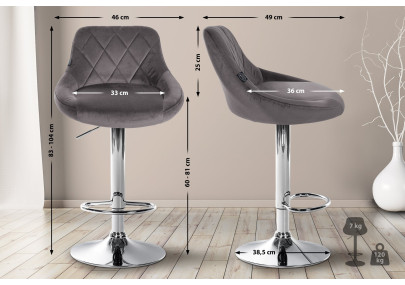 Set di 2 sgabelli da bar Lazio in velluto, grigio cromo