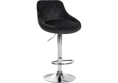 Juego de 2 taburetes de bar Lazio, terciopelo, cromo, negro