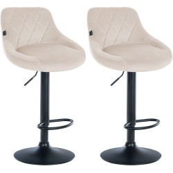 Ensemble de 2 tabourets de bar Lazio en velours, noir et crème