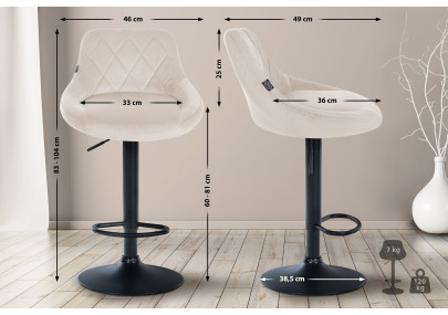 Ensemble de 2 tabourets de bar Lazio en velours, noir et crème