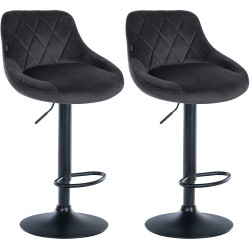 Lot de 2 tabourets de bar Lazio en velours noir gris foncé
