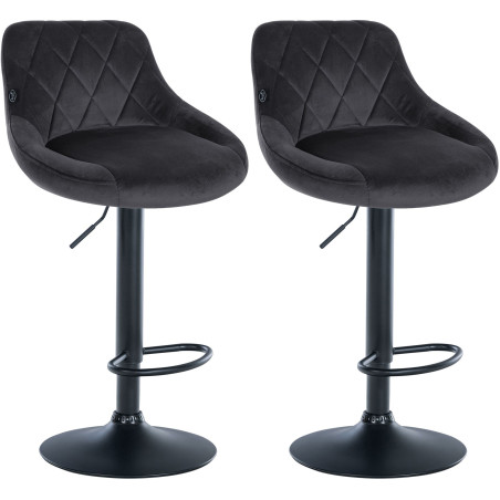Lot de 2 tabourets de bar Lazio en velours, noir/gris foncé