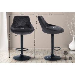 Lot de 2 tabourets de bar Lazio en velours, noir/gris foncé