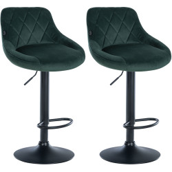 Lot de 2 tabourets de bar Lazio en velours noir vert foncé