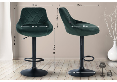 Juego de 2 taburetes de bar Lazio de terciopelo, negro y verde oscuro