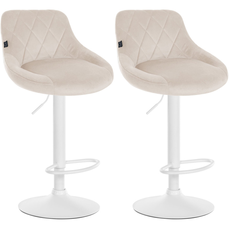 Lot de 2 tabourets de bar Lazio en velours blanc crème