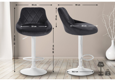 Conjunto de 2 banquetas de bar Lazio em veludo, branco/cinza escuro