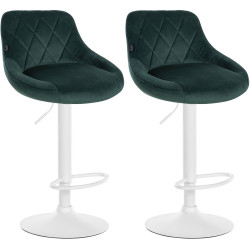 Lot de 2 tabourets de bar Lazio en velours blanc vert foncé